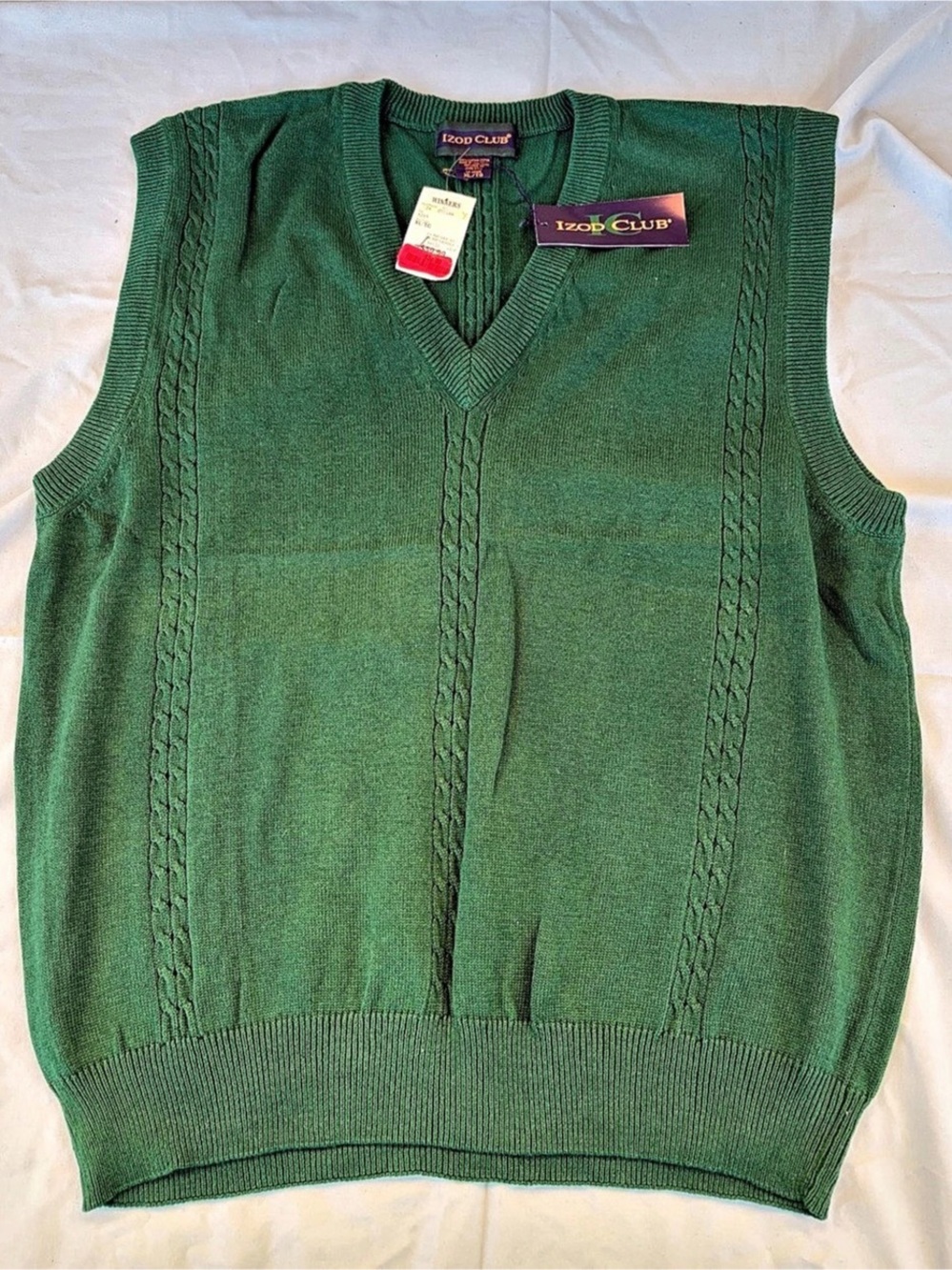 Izod Club V-Neck Cable Knit Sweater Vest Green XL NWT